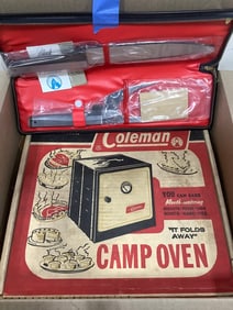 Vintage Coleman Camp Oven, and Black Angus Collection Cutlery