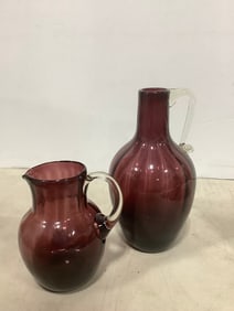 Vintage Amethyst Glass Jug and Pitcher (Tallest - 9in)