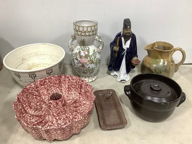 Various Handmade Pottery, Ceramic Splatterware, and more *some items chipped* (Tallest - 10.5in)