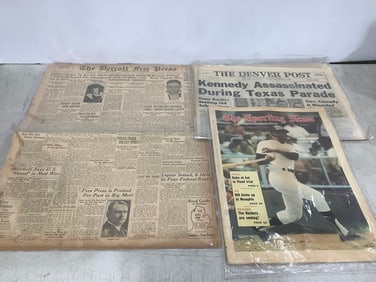 Vintage newspapers(The Sporting News, The Denver Post, and more)