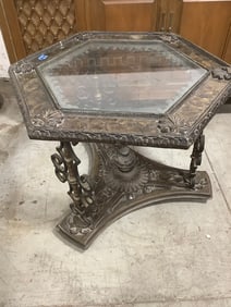 MCM glass top end table(22.5in.tall)