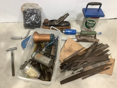 Vintage Tools (Metal Files, Wrenches, etc), Automatic Transmission Fluid, Plane, and more