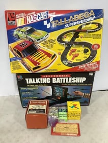 Electronic Talking Battleship Game, Nascar Superspeedway, Four Square Playset, The Tangrams Box, and