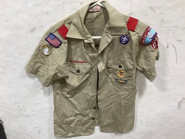 Vintage Boyscouts Uniform Shirt with Badges (Size: Small)