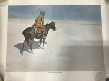 The Scout:Friends or Enemies art print signed Frederic Remington 1861-1909(18in.x24in.)