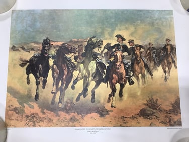 Dismounted:The Fourth Troopers Moving art print signed Frederic Remington 1861-1909(18in.x24in.)