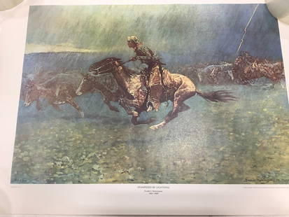 Stampeded by Lightning art print signed Frederic Remington 1861-1909(18in.x24in.): Stampeded by Lightning art print signed Frederic Remington 1861-1909(18in.x24in.)