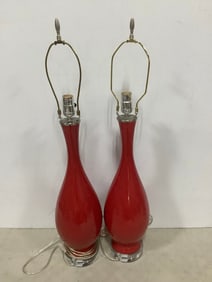 Red Set of Table Lamps (31in Tall)