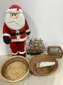 Paileboat Model Decor, Santa Statue (29in Tall), Wicker Baskets, and more