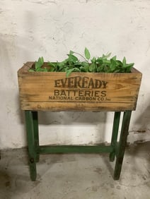 Wooden planter stand(26in.x9.5in.x31in.-damaged, needs repair)