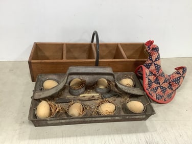 Decorative egg crate, wooden organizer, and more(longest 21.5in.)