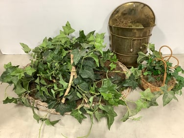 Wicker Baskets with Fake Plants and Wall Hanging Planter (Longest - 23in)
