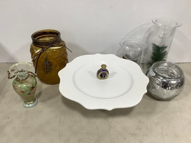 Handpainted Vases, Candle Vases (10in Tall), Cake Plate Signed by Artist, and more