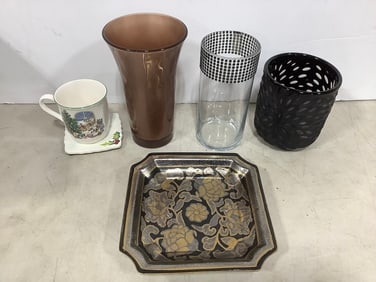 Glass Vases, Decorative Ceramic Plate, and more (Tallest - 8in)