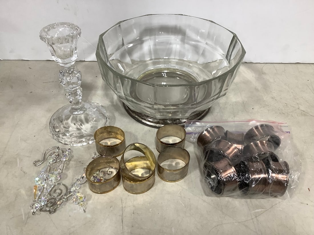 Silver Napkin Rings, Silver Base Glass Bowl, and more (Tallest - 7.75in): Silver Napkin Rings, Silver Base Glass Bowl, and more (Tallest - 7.75in)