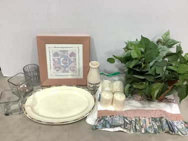 Framed Artwork, Candles, Ceramic Plate, and more