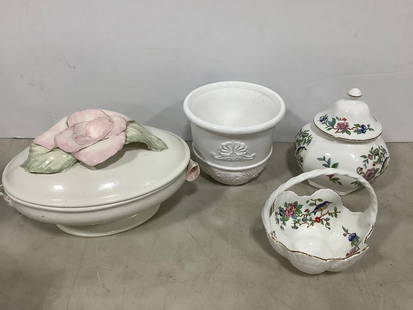 (Aynsley Ceramic Container/Basket, Outdoor Planter *slightly cracked,* and more(Tallest - 6.5in): (Aynsley Ceramic Container/Basket, Outdoor Planter *slightly cracked,* and more(Tallest - 6.5in)