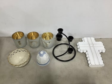 PartyLite ceramic, jewel swuare votive holder, and more(6.5in.tallest)