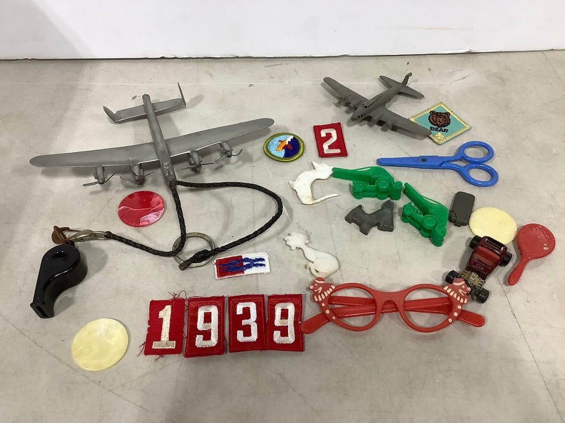 Toy airplanes, number badges, and more: Toy airplanes, number badges, and more