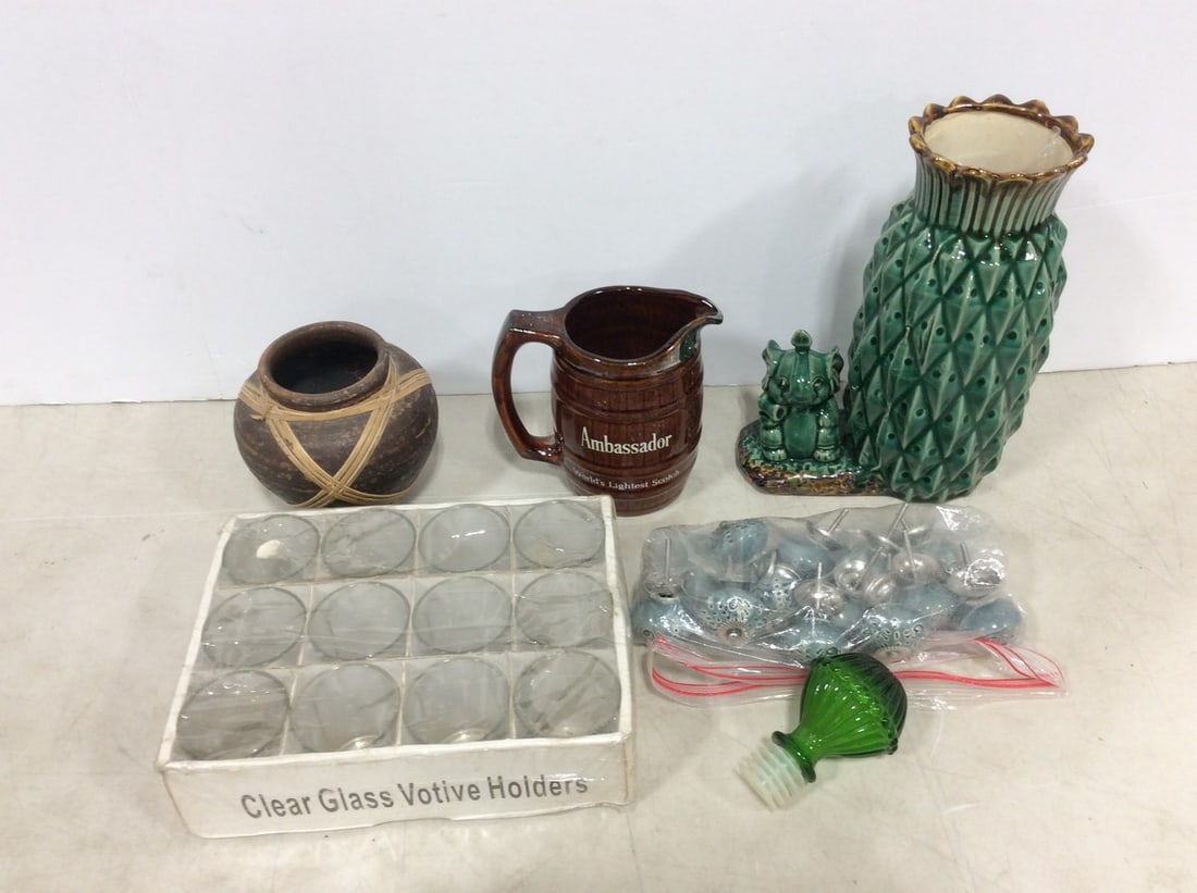 Decorative vase, clear glass votive holders, water whiskey pitcher, and more(10in.tallest) (1 of 1)