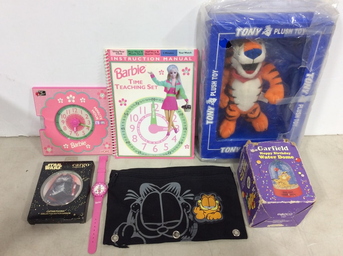 Garfield Happy Birthday water dome , Barbie time teaching set, Barbie watch, and more (1 of 1)