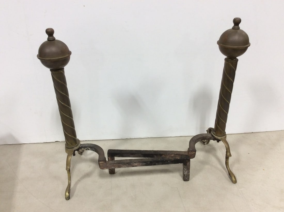 Brass andirons(19in.tall): Brass andirons(19in.tall)