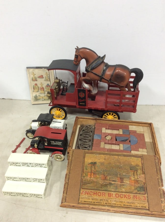 Vintage Car Banks, Horse and Carriage Toy, Anchor Blocks, and more: Vintage Car Banks, Horse and Carriage Toy, Anchor Blocks, and more