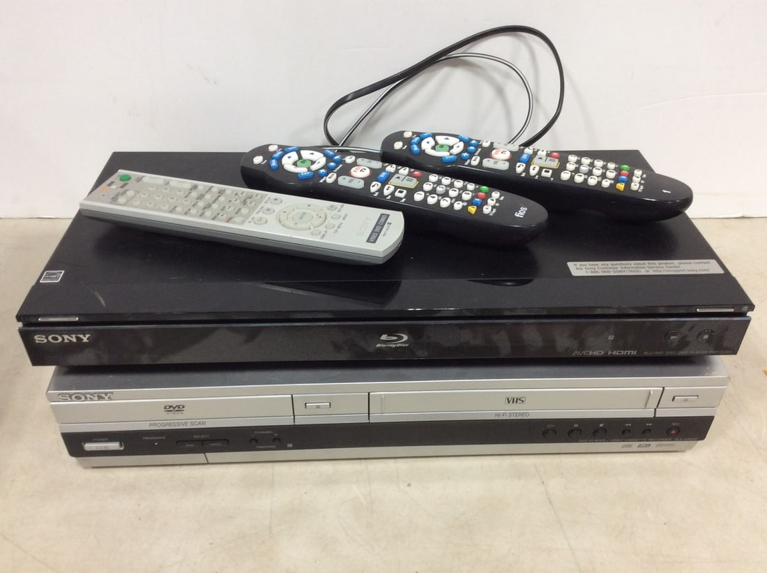 Sony Blu-Ray DVD Player, and Sony VHS Tape Player with Remotes (1 of 1)