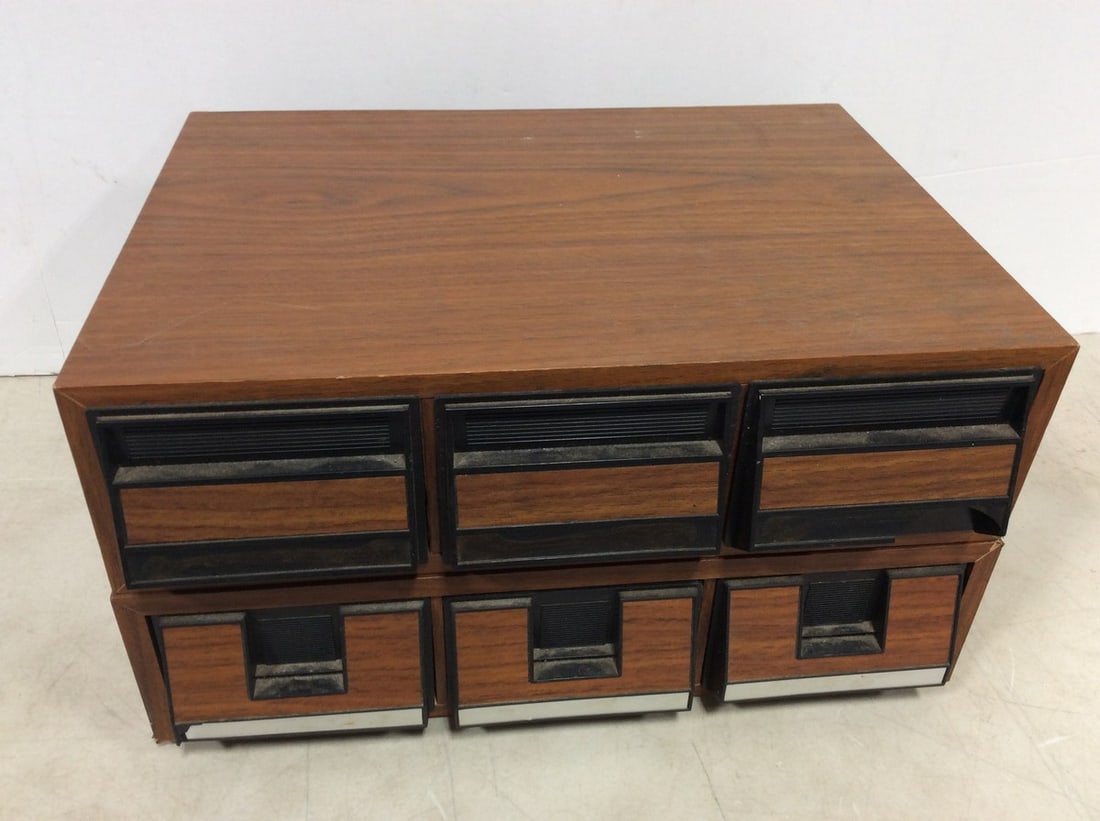 2 Vintage Faux wood casette tape 3 drawer storage cabinets(4in.x11in.x15.5in.) (1 of 1)