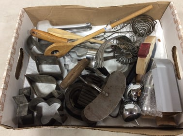 Vintage kitchen supplies and more(cookie cutters, wooden utensils, etc.)
