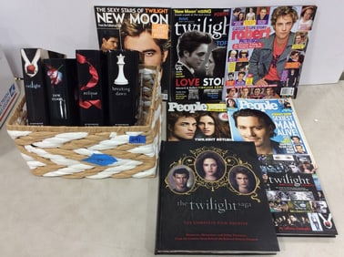 Various magazines, Twilight books, and more