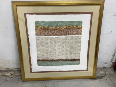 Framed and signed textured artwork by Ann DerGara(21.5in.x41.5in.-45/350)