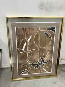 Framed collagraph Twilight Bamboo art print by E. Lacy(30.5in.x38in.)