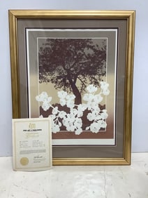 Framed Cherries embossed serigraph art print by Denise Harris with COA(24in.x31in.)