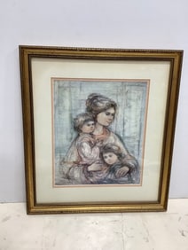 Framed and signed Edna Hibel and children art print(21in.x23.5in.)