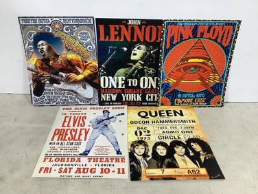 Rock concert Repo card stock poster lot(8in.x10in.-Pink Floyd, Hendrix, Queen, and more)