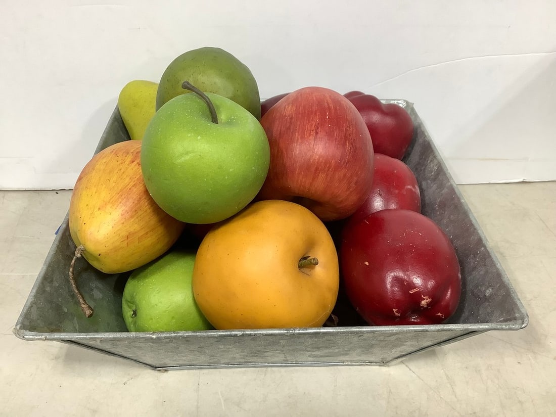 Metal Bucket of Fake Fruit (1 of 1)