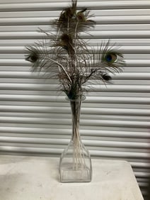 20in vase with peacock feathers