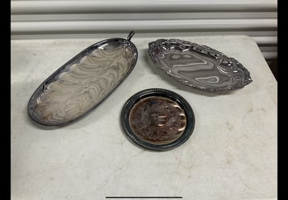 Lot of 3 silver plated serving trays