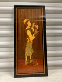 clown wood inlaid artwork made in italy 19x9