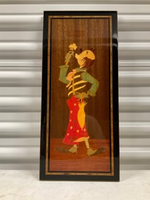 clown wood inlaid artwork made in italy 19x9