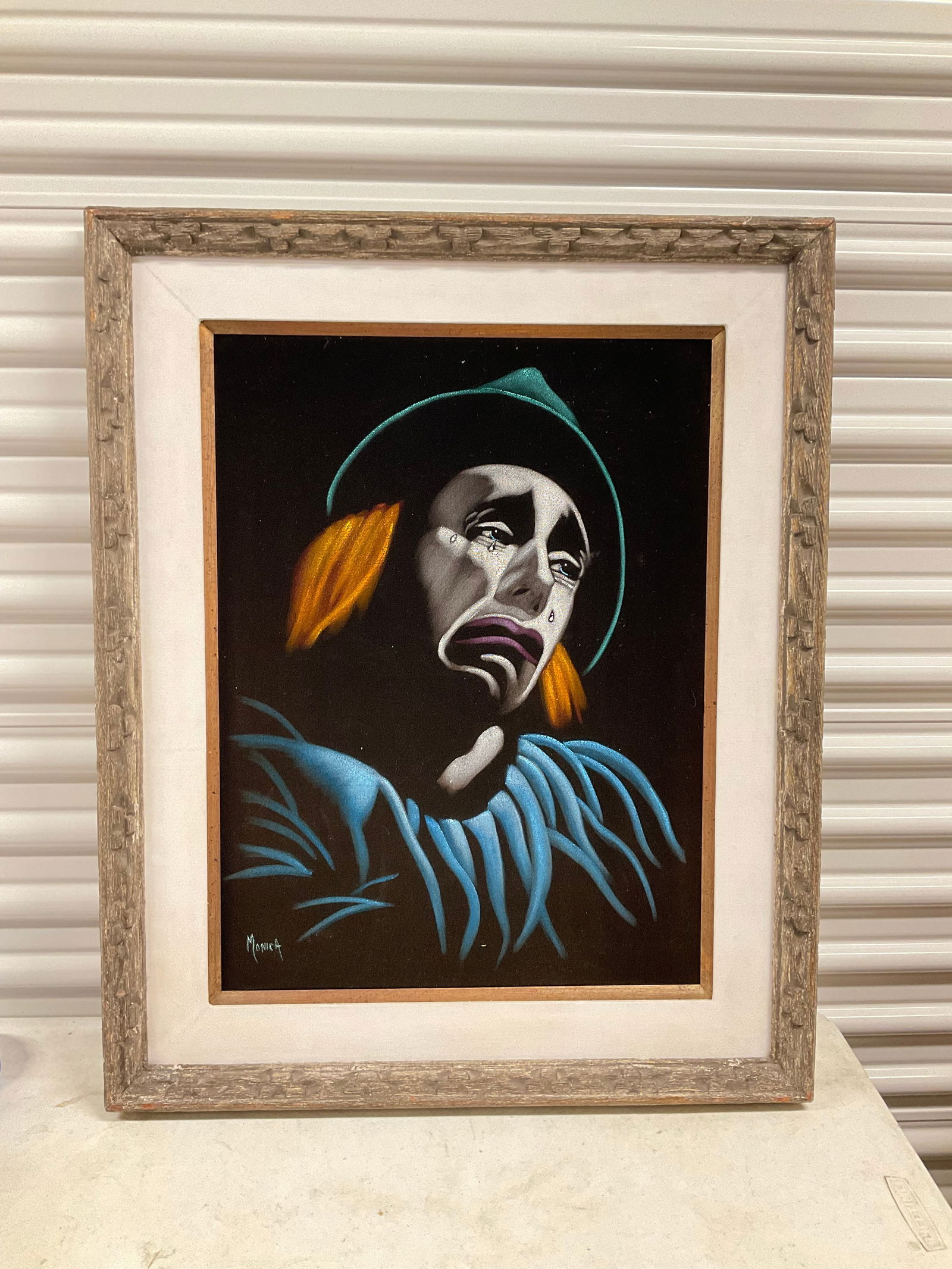 Monica "Sad Clown" painting on velvet 26x32 (1 of 2)