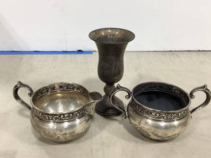 Sterling silver cups(tallest 5in.): Sterling silver cups(tallest