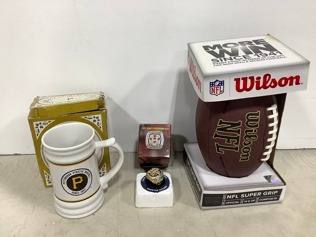 Wilson NFL football(new) and Pittsburgh Pirates Oktoberfest stein(6in.tall): Wilson NFL football(new) and Pittsburgh Pirates Oktoberfest stein(6in.tall)
