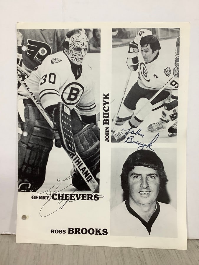 NHL double sided and signed print(John Bucyk, Gerry Cheevers, Ross Brooks, and more) (1 of 1)