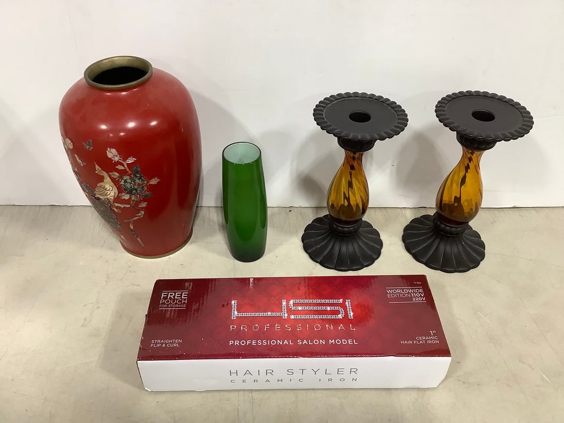 HSI professional flat iron, candleholders, and decorative vase(10in.tall): HSI professional flat iron, candleholders, and decorative vase(10in.tall)