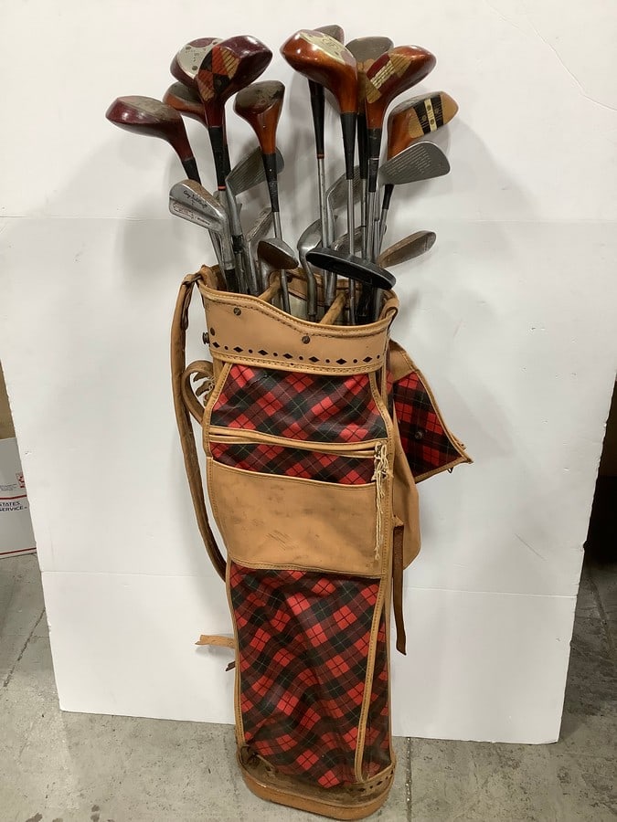 Various golf clubs with club bag: Various golf clubs with club bag