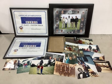 Pro am 25th anniversary walll plaque(10.5in.x13in.), vintage photographs, and more