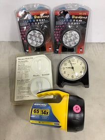 Headlamps, Timex clock, magnet hangers, and more