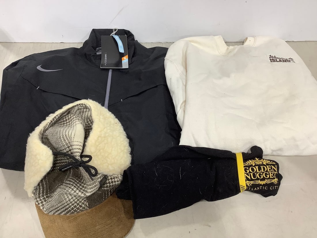 Nike Golf zip up windbreaker jacket, Wheeling Island crewneck, Golden Nugget Atlantic City tshirt,: Nike Golf zip up windbreaker jacket, Wheeling Island crewneck, Golden Nugget Atlantic City tshirt, and more-various sizes
